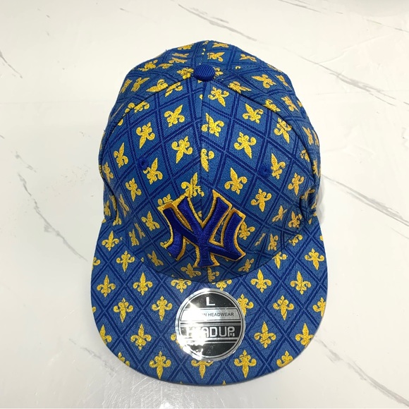 NWOT Fashion Headwear HFADUP Blue Yellow New York Yankees Men’s Hat Large - Picture 2 of 8